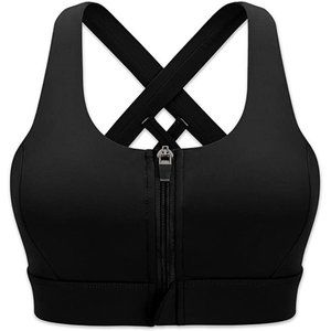 Cordaw Zip Front Cross Back Sports Bra with Removable Pads